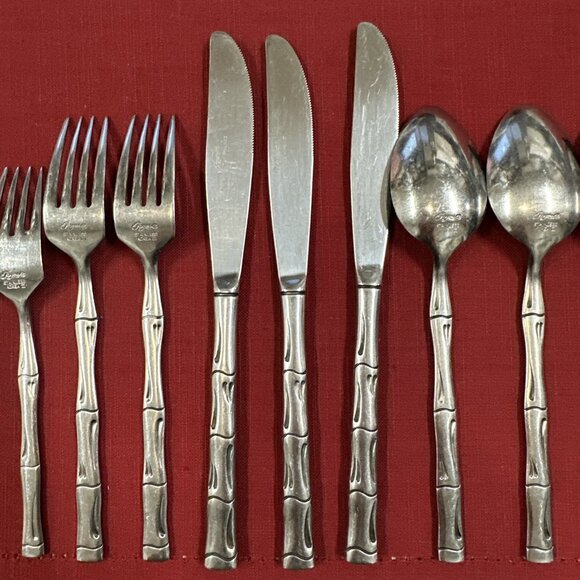 Lot of 12 Rogers Stainless Flatware Bamboo Style Pattern Korea Mid Century - Picture 11 of 16